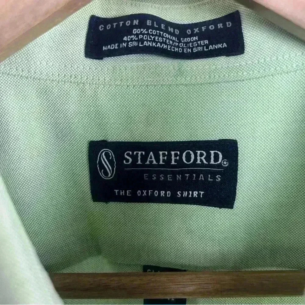 Stafford Essentials Cotton Blend Oxford Green Classic Fit | Size 16 1/2 - Picture 7 of 7